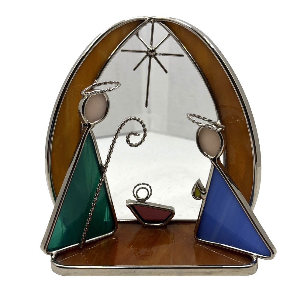 Nativity Stained Glass Holy Family Modern Christmas‎ Figure Table Top Baby Jesus